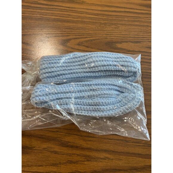 Light blue crocheted bootie house shoes  slippers  with pompoms NWOT - Picture 2 of 4